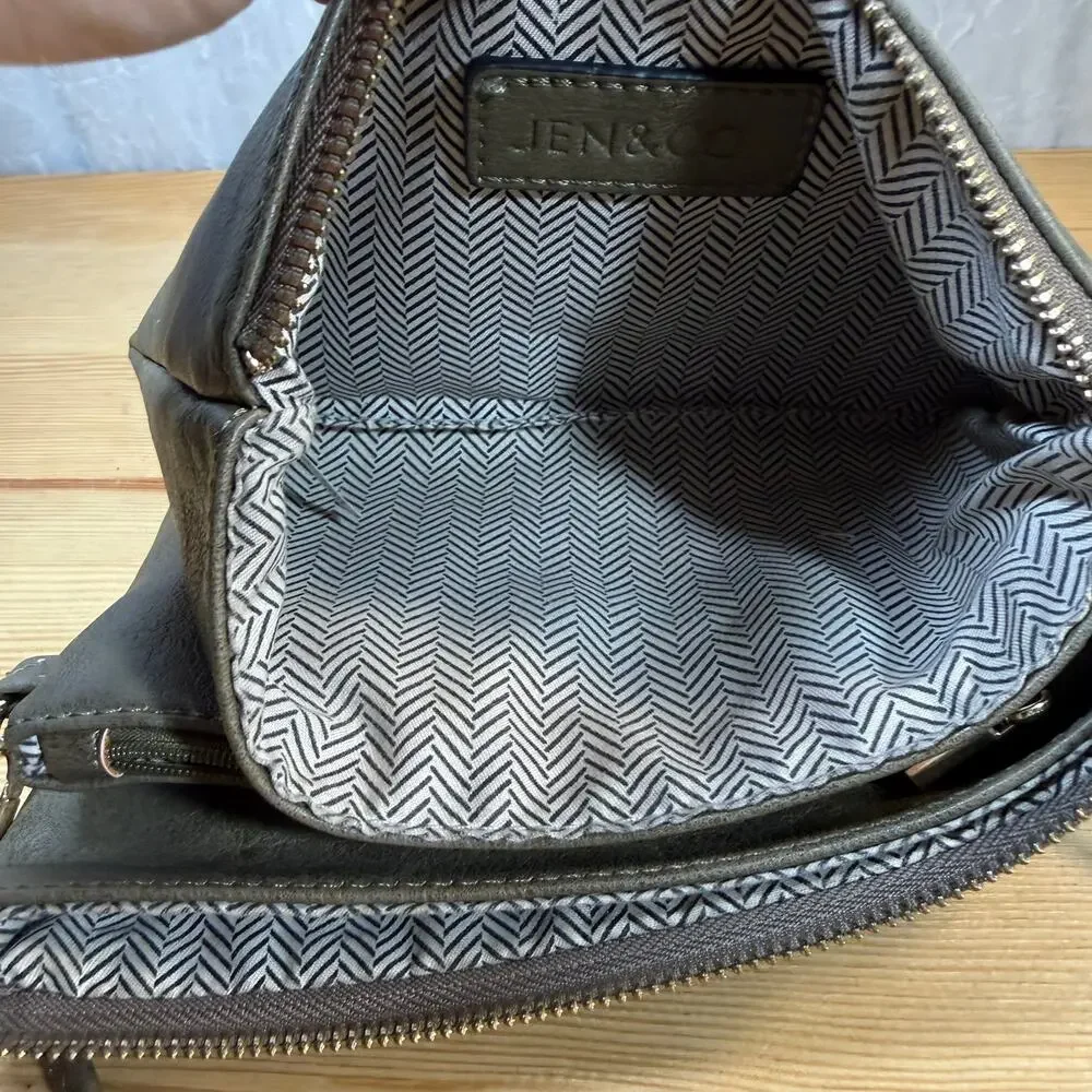 Jen & Co Crossbody Bag Olive Vegan Leather Wristlet Clutch Purse